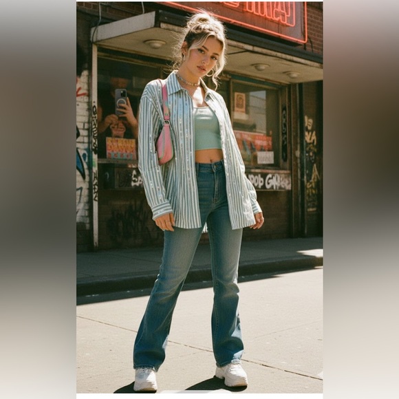 LIZWEAR Vintage 1990s | Deadstock Sequin & Striped Button-Down Blouse size large - Picture 3 of 9